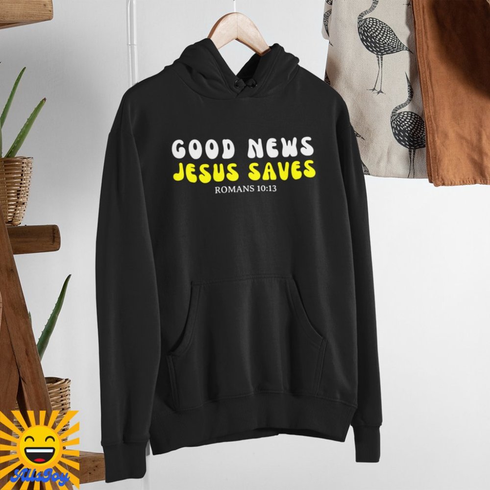 GOOD NEWS JESUS SAVES Black Fleece Pullover Hoodie Sweatshirt